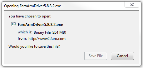 Ventana de descarga del controlador FaroArm
