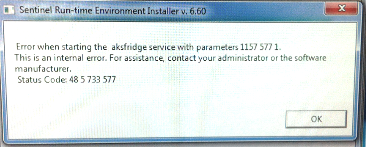 Mensaje de error de entorno de tiempo de ejecución para el servicio aksfridge de Sentinel