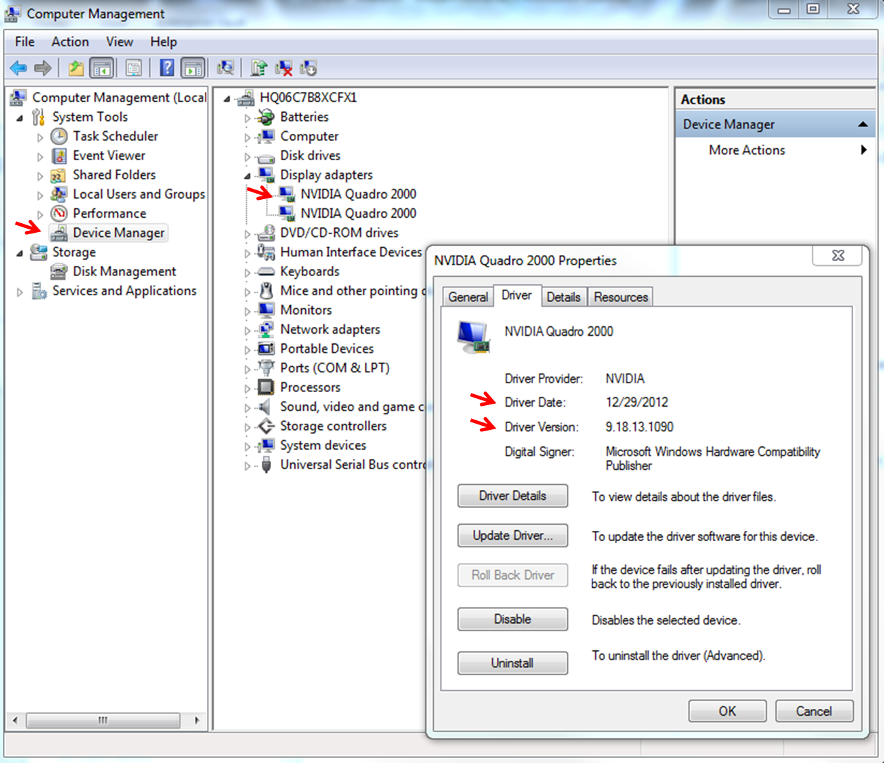 Captura de pantalla del administrador de dispositivos de Windows
